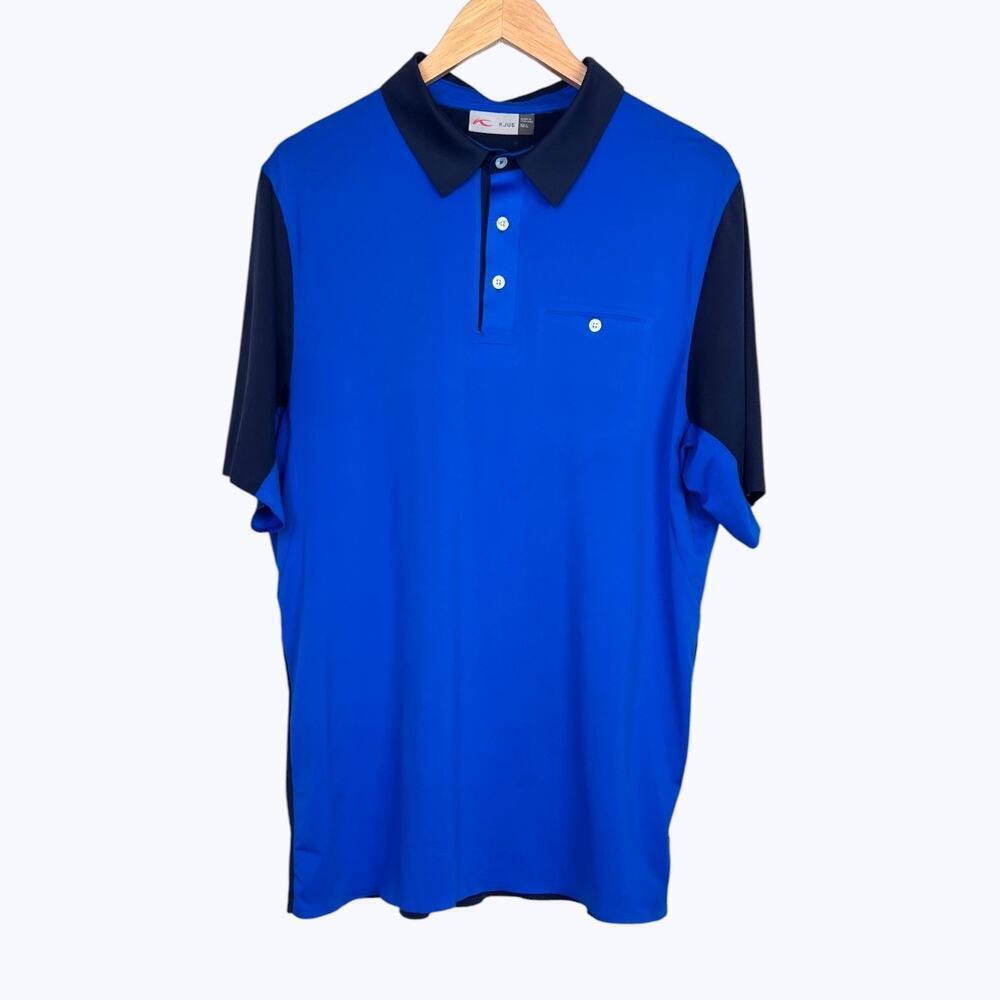 KJUS Mens Superload Polo SS Golf Shirt Polyester Spandex in Blue Large UPF 50